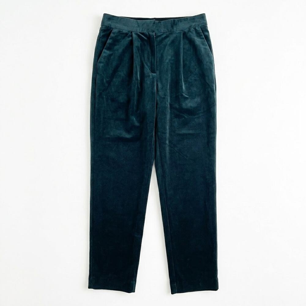 FRNCH PARIS Velvet Pleated Trousers Green Elastic Waist Work Career Womens Small